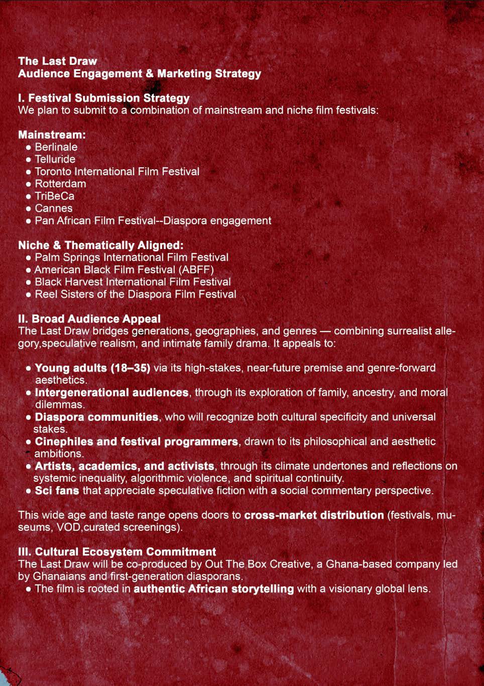 Marketing and distribution strategy